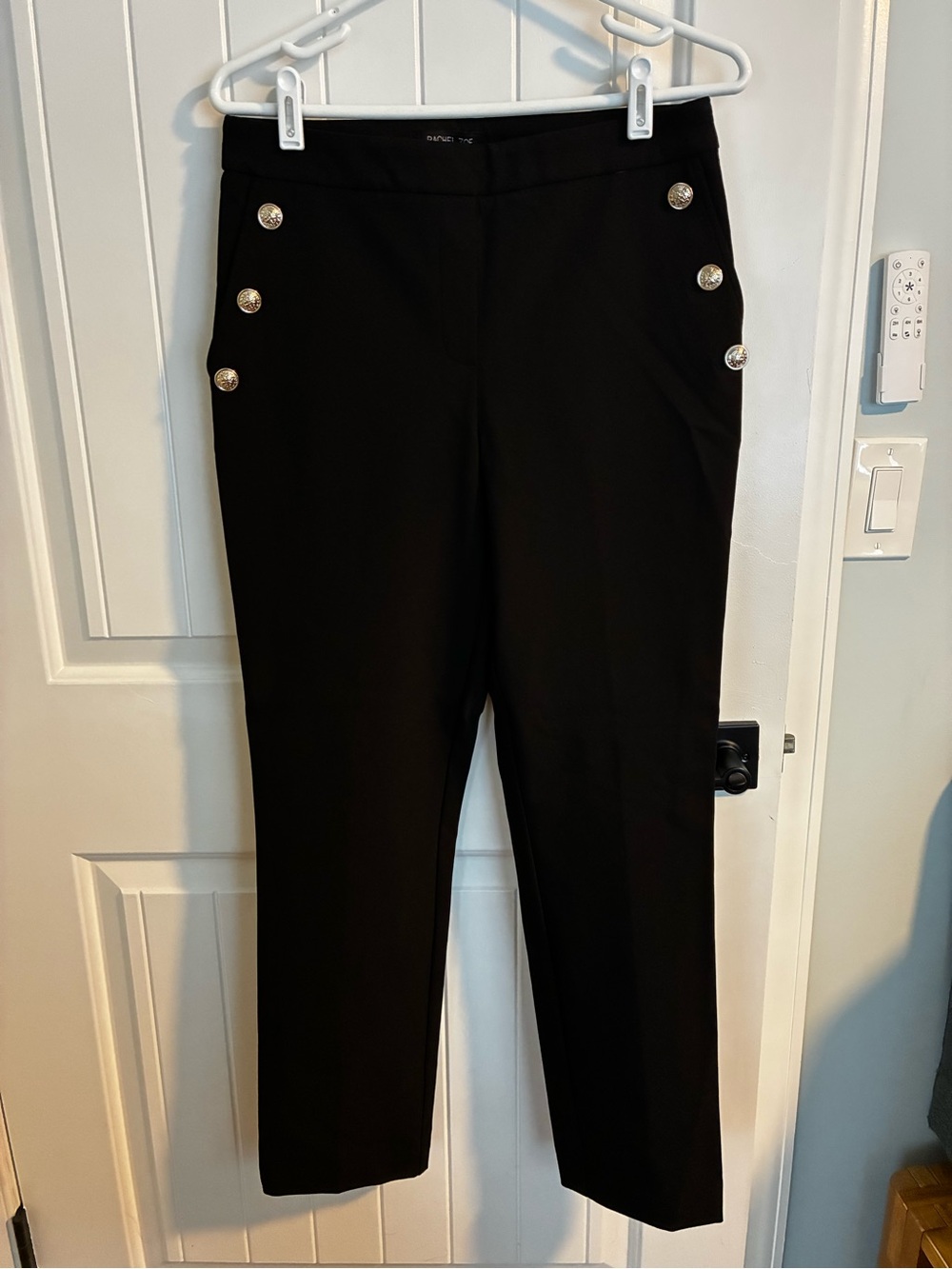 Rachel Zoe Black Straight-Leg Pants with Gold Buttons